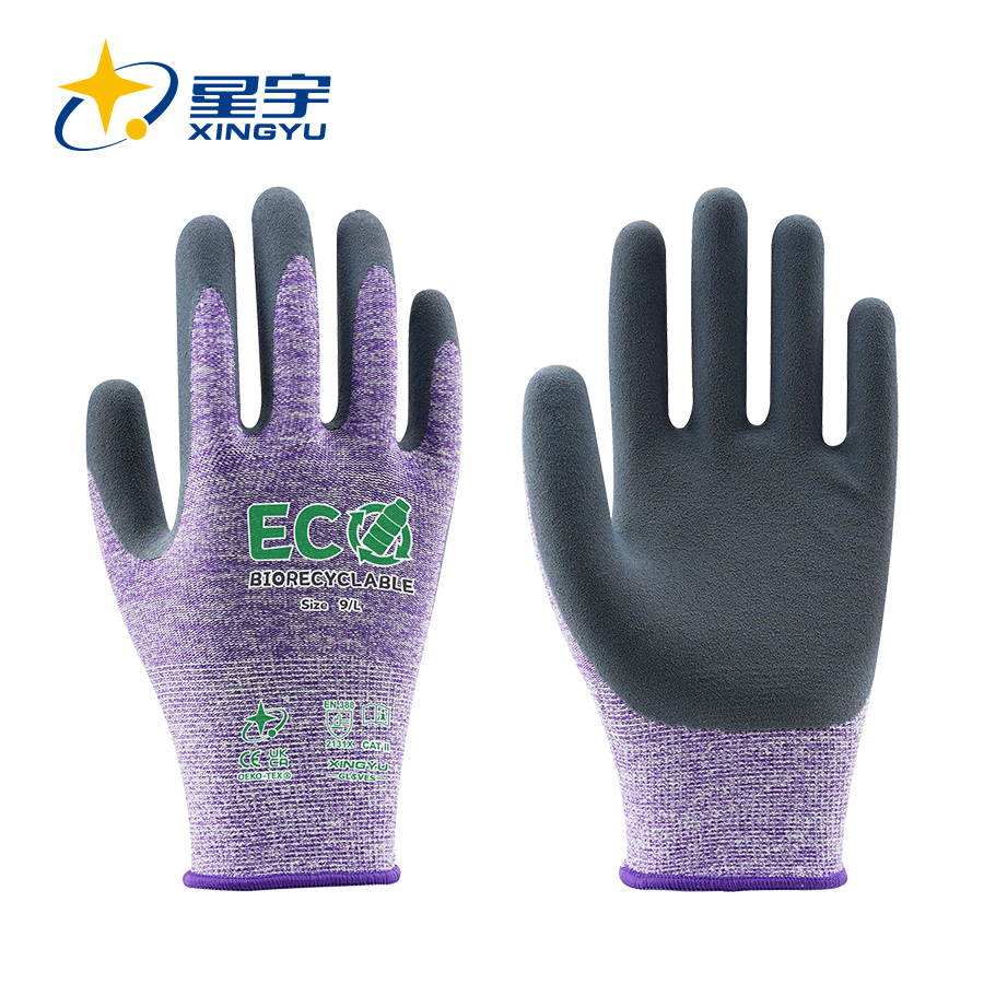 15G Recycled PET+Spandex Liner Latex Sandy Coated Gloves 